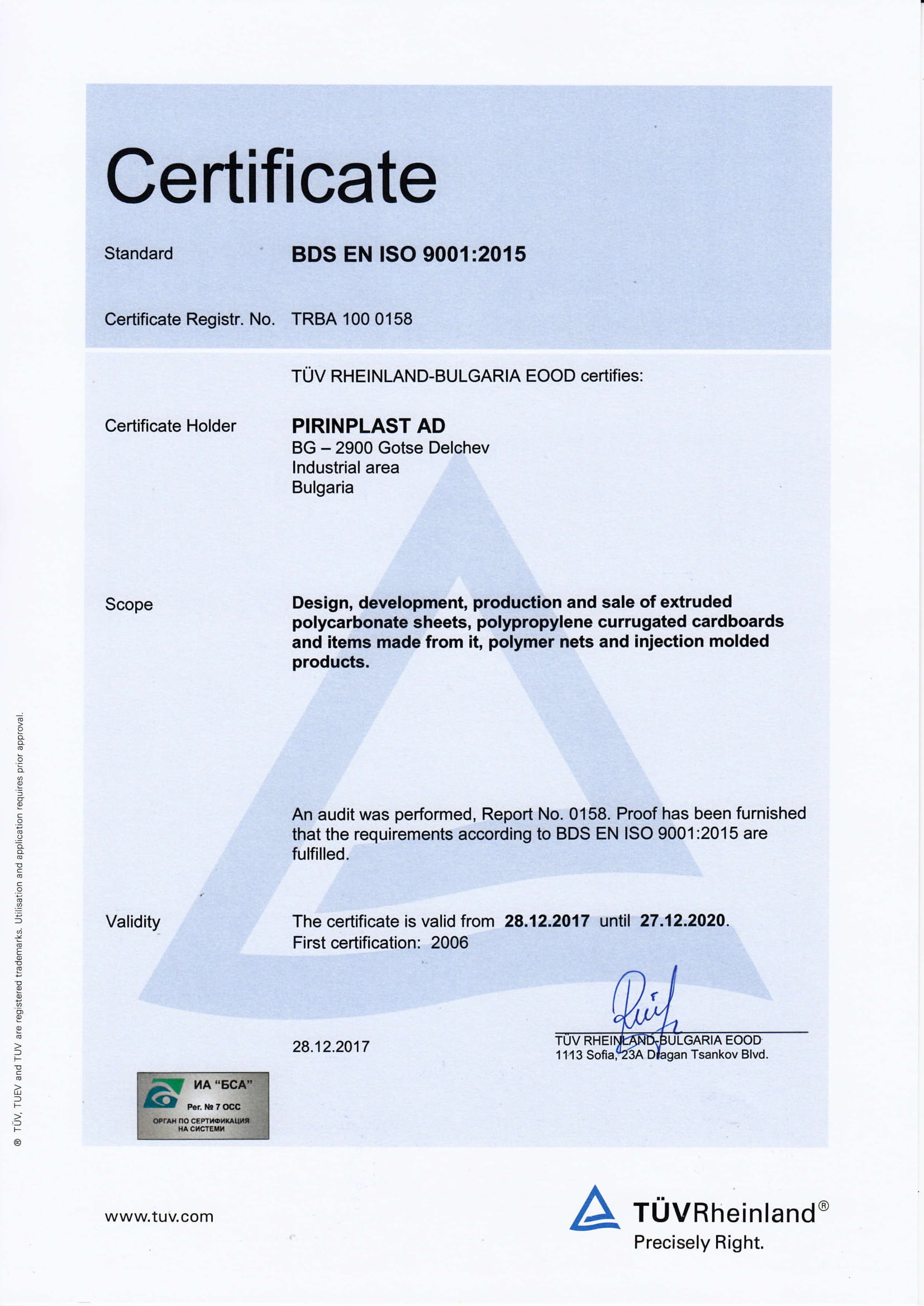 Certificate ISO 9001-2015